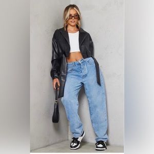 Faux leather cropped jacket